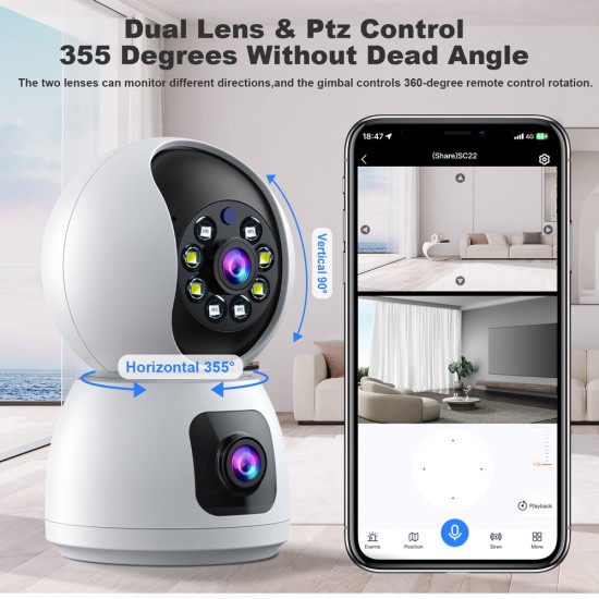 Campark SC24 2MP Dual Lens Indoor Security Camera Wireless With Phone App Auto Tracking For Children & Pet