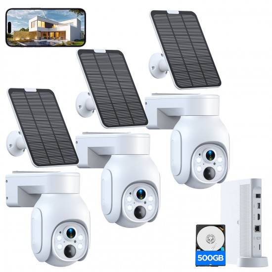 Campark SC23 4MP Security Camera System WiFi PTZ Wireless Solar Powered  With 500GB Hard Drive