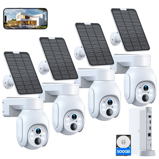 Campark SC23 4MP Security Camera System WiFi PTZ Wireless Solar Powered  With 500GB Hard Drive
