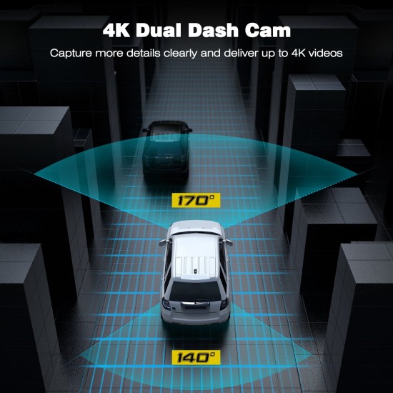 Campark DC30A Dash Cam Native 4K Front and 1080P Rear Car Camera