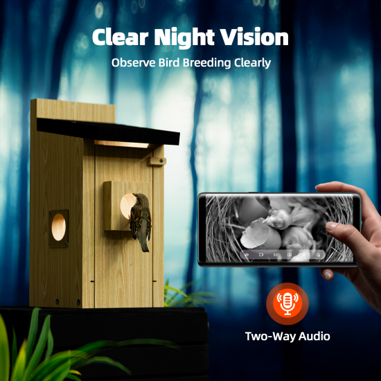 Campark BH10 3MP Smart Wooden Bird House with Camera Two-way Audio Night Vision and Waterproof (Only available in the US)