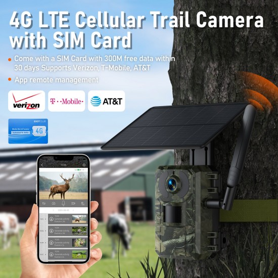 Campark TC25 2K 4G LTE Cellular Trail Camera Solar Power Wildlife Camera with Motion Detection and Instant Notification