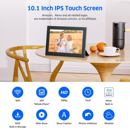 Jeemak PF01 10.1'' Touch Screen Works With Alexa Digital Photo Frame