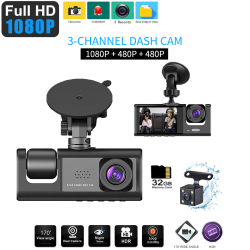 3-Channel 1080P HD Dash Cam For Cars Loop Recording, Car DVR Black- Box With 2 Inch IPS Screen Car Accessories 3-Channel 1080P HD Dash Cam For Cars Loop Recording, Car DVR Black- Box With 2 Inch IPS Screen Car Accessories