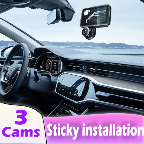 3-camera 4'' Dash Cam HD 1080P Infrared Night Vision Car Camera with 32G TF Card