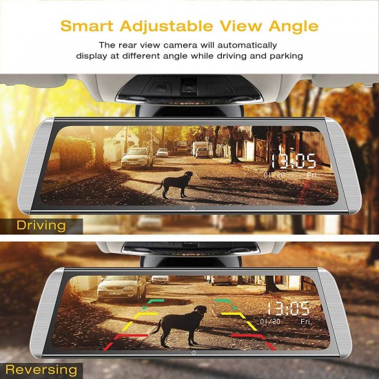 Campark R10 Video Streaming Rearview Mirror Dual 1080P Dash Cam and Backup Camera