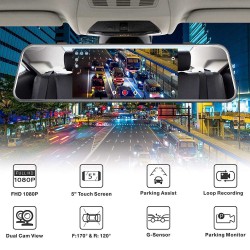 Campark R5 Video Streaming Rearview Mirror Dual 1080P Touch Screen Dash Cam and Backup Camera                   Campark R5 Video Streaming Rearview Mirror Dual 1080P Touch Screen Dash Cam and Backup Camera