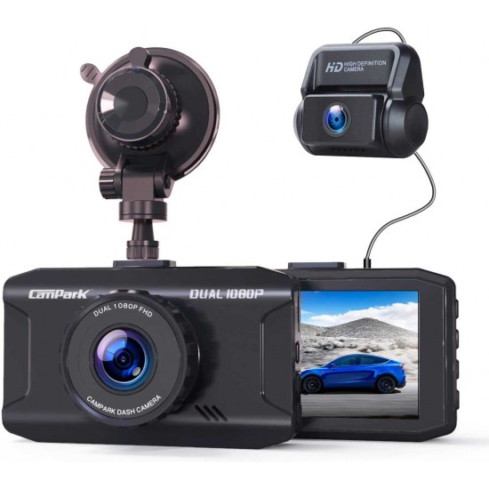 Campark DC20 Dash Cam Front and Rear Dual 1080P Car Camera with 340° Wide Angle Recording                  