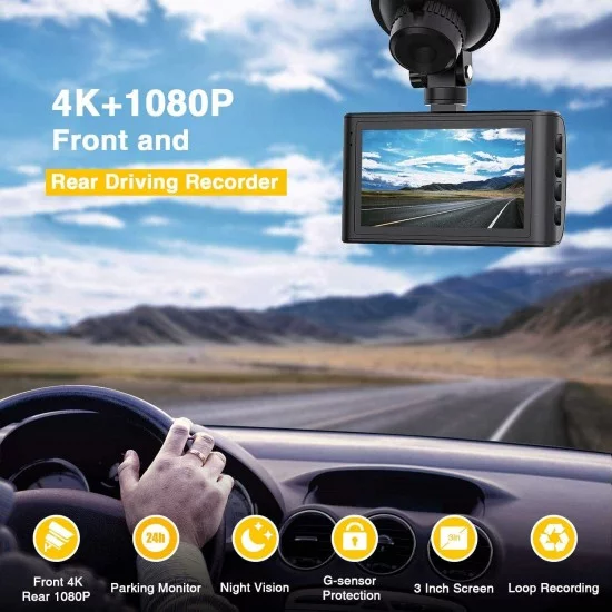 Dashcam with GPS, 1080p Dual lens, Night vision, Campark DC35