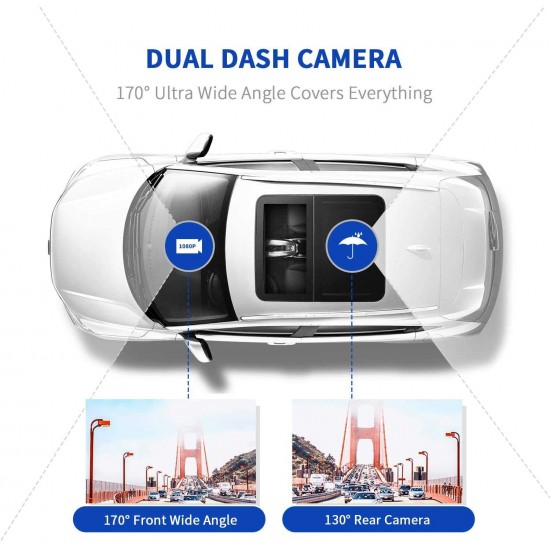 Campark DC02 Dash Cam Front and Rear Full HD Dual Dashboard Camera for Cars with 3 Inches Screen                  