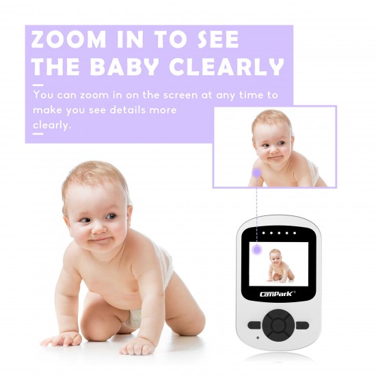 Campark Video Baby Monitor with Camera Infant Optics Digital Cam with Infrared Night Vision 2.4" LCD