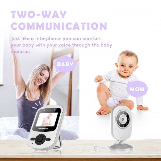 Campark Video Baby Monitor with Camera Infant Optics Digital Cam with Infrared Night Vision 2.4" LCD