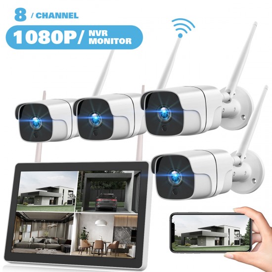 Campark W400 1080P 8CH NVR 4Pcs Wireless Security Camera System With 12 inch LCD Monitor